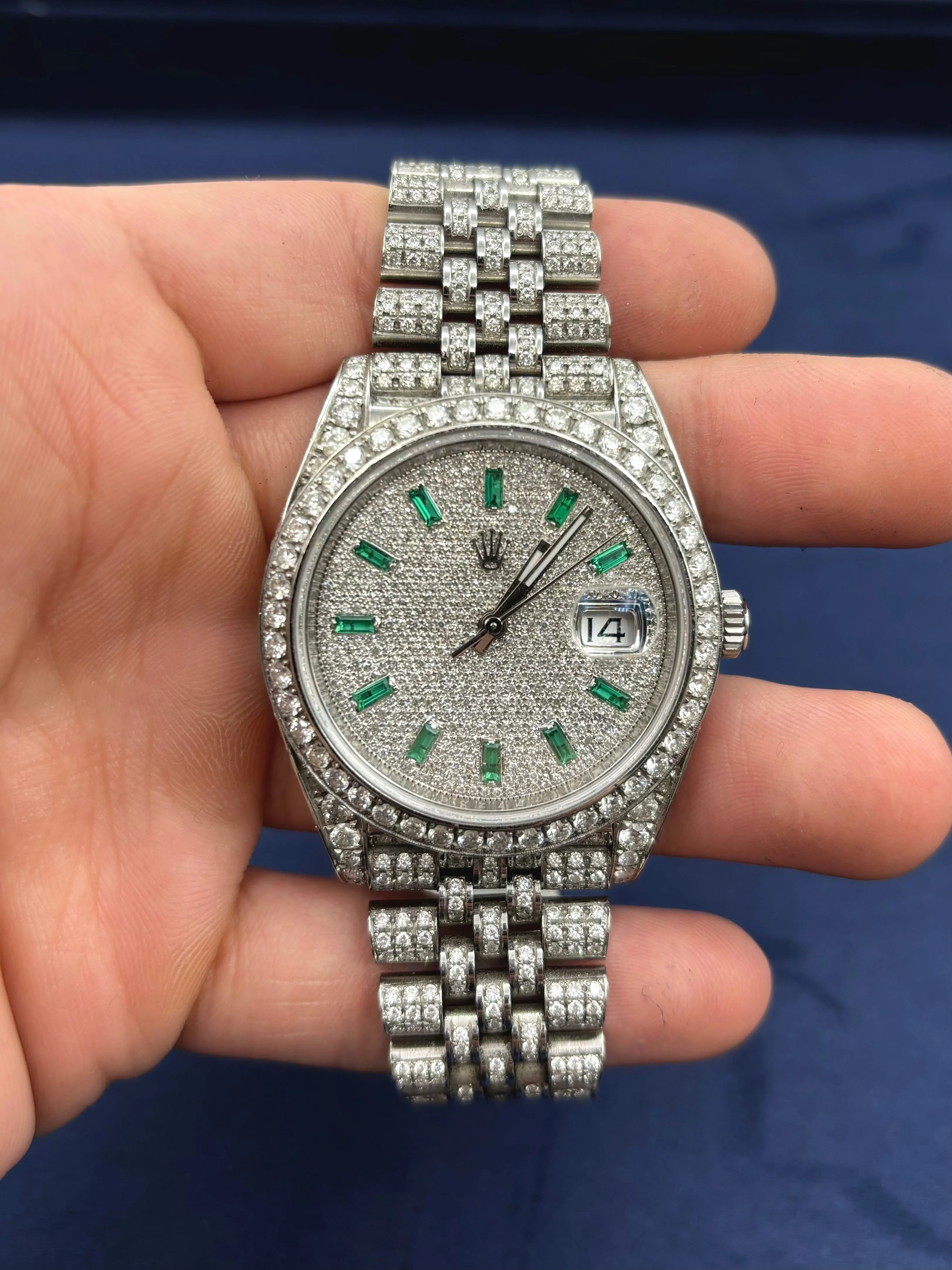 41mm Rolex Datejust Emerald Marker Dial Iced-Out