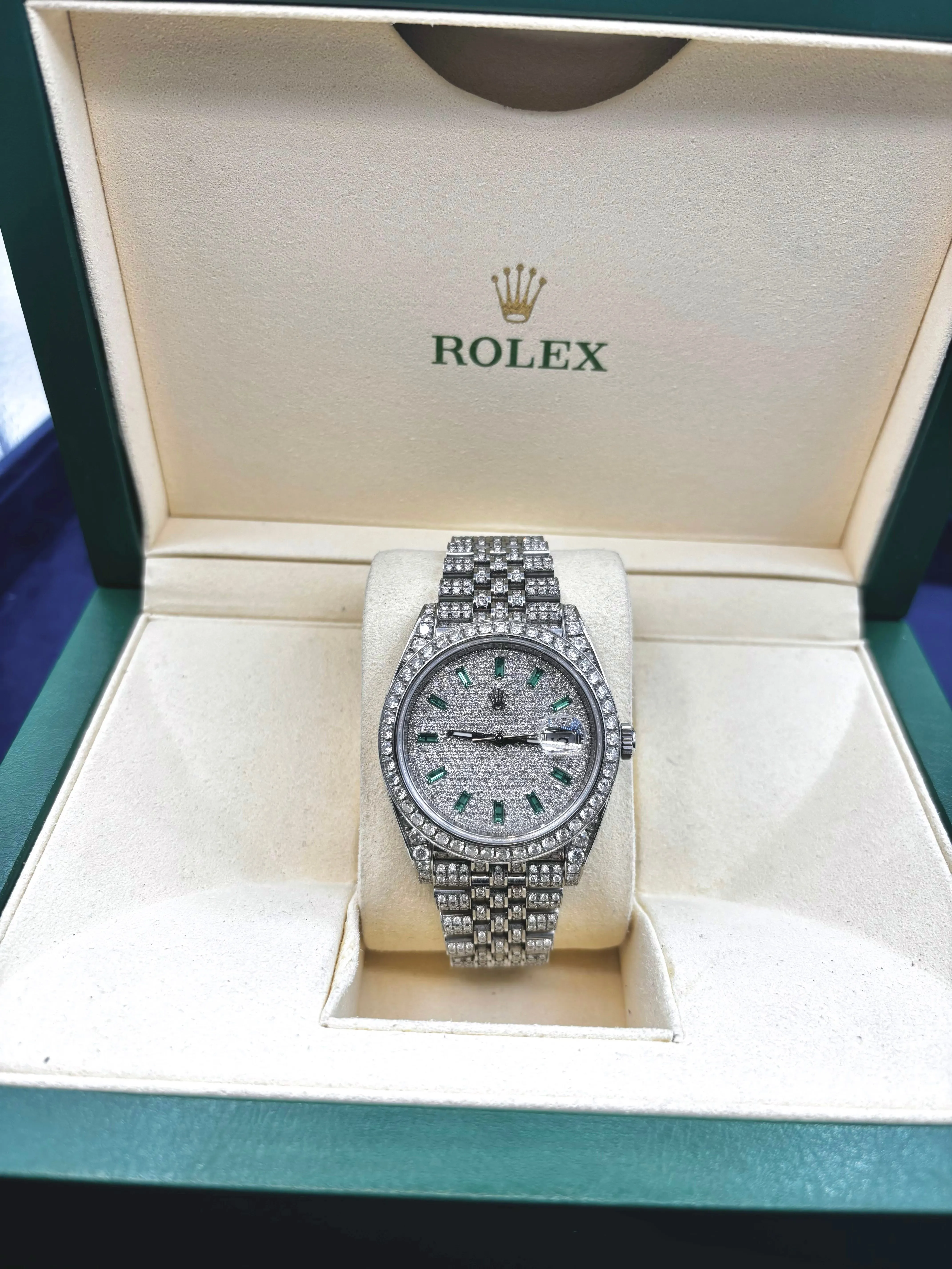 41mm Rolex Datejust Emerald Marker Dial Iced-Out