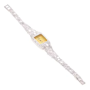 925 Sterling Silver Nugget Geneve Diamond Watch 7.25-7.75" 28 grams