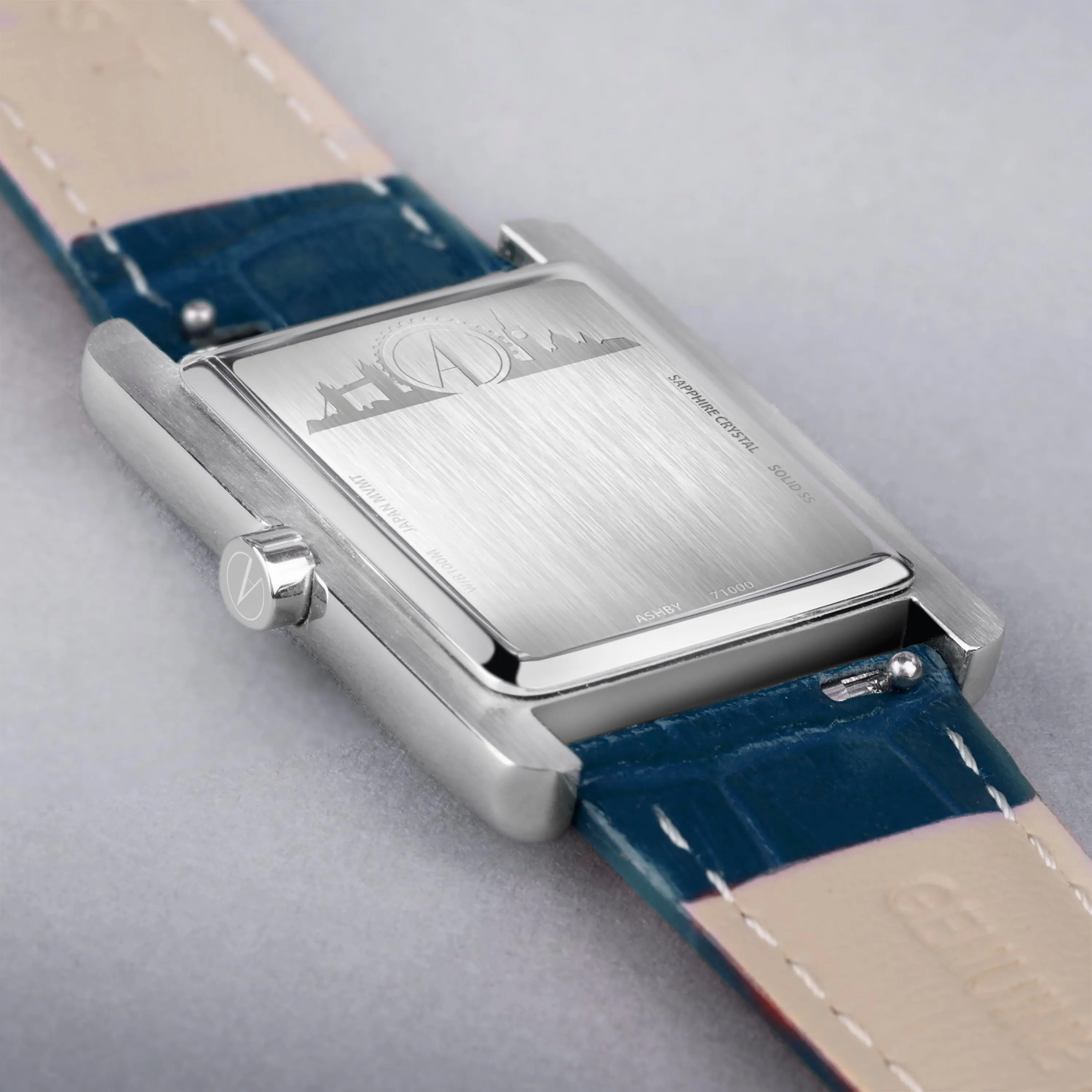 Accurist Rectangle Ladies Watch | Silver Case & Blue Leather Strap with White Dial | 26mm