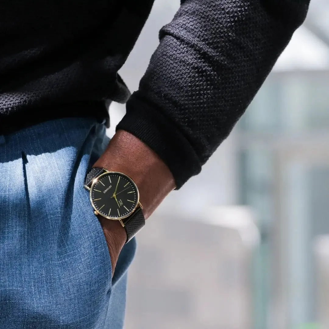 Advance King 40MM Mens Mesh Watch In Black/Yellow Gold