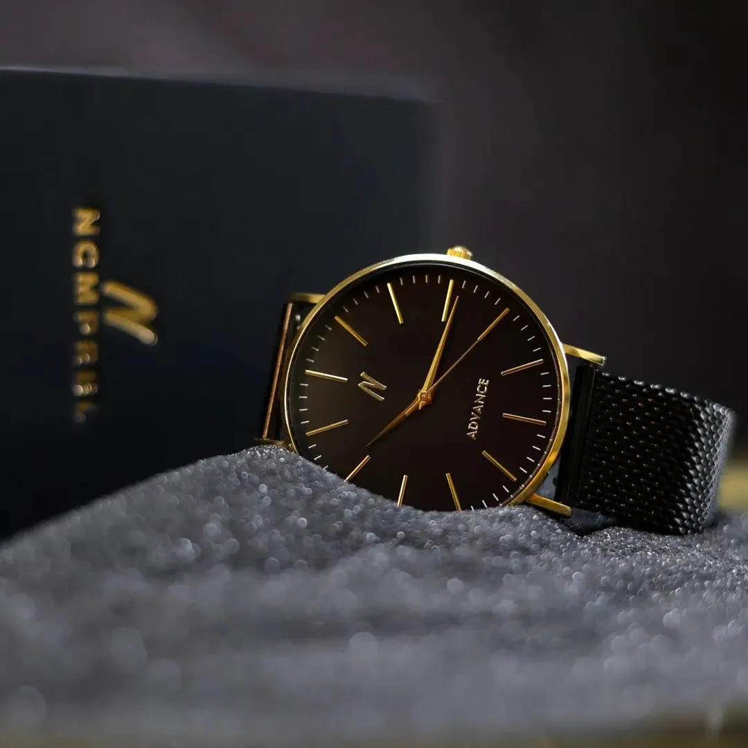 Advance King 40MM Mens Mesh Watch In Black/Yellow Gold