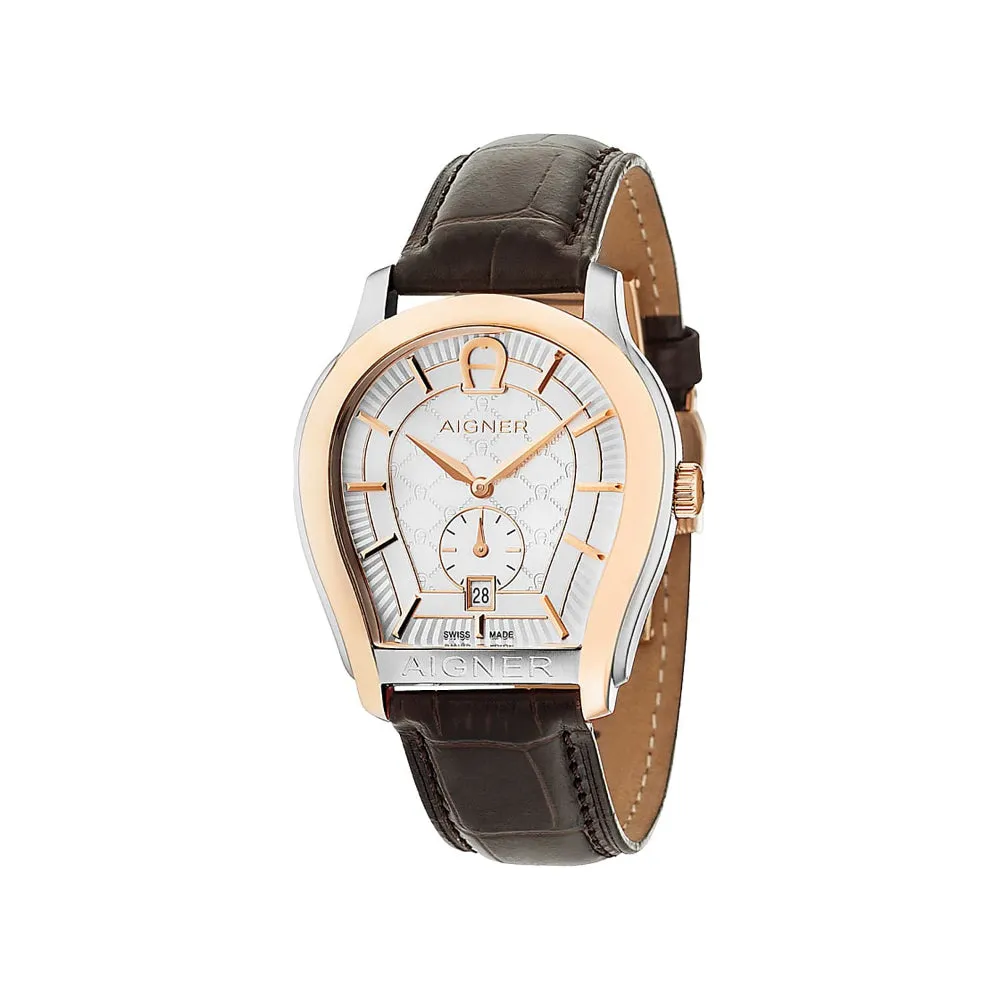 AIGNER Men's Vicenza Rose Gold and Brown Leather Strap Watch