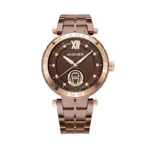 Aigner Vigevano Gents Brown Pattner Dial Brown With Rose Gold Stainless Steel watch