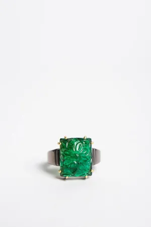 AMRAPALI LONDON | 18K YELLOW GOLD, BLACK RHODIUM, AND EMERALD PANNA RING