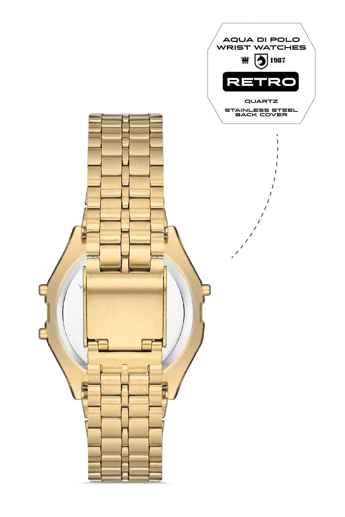 Aqua di Polo Kadın Altın Metal Kordonlu Çiçek Desenli Dijital Retro Saat