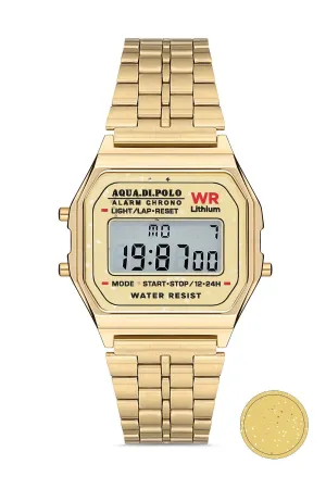 Aqua di Polo Kadın Altın Metal Kordonlu Çiçek Desenli Dijital Retro Saat