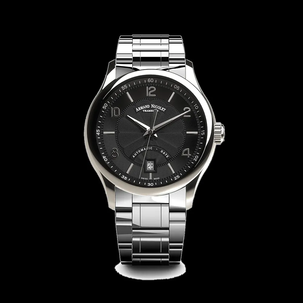 ARMAND NICOLET M02-4 MEN'S AUTOMATIC STEEL BRACELET BLACK DIAL WATCH
