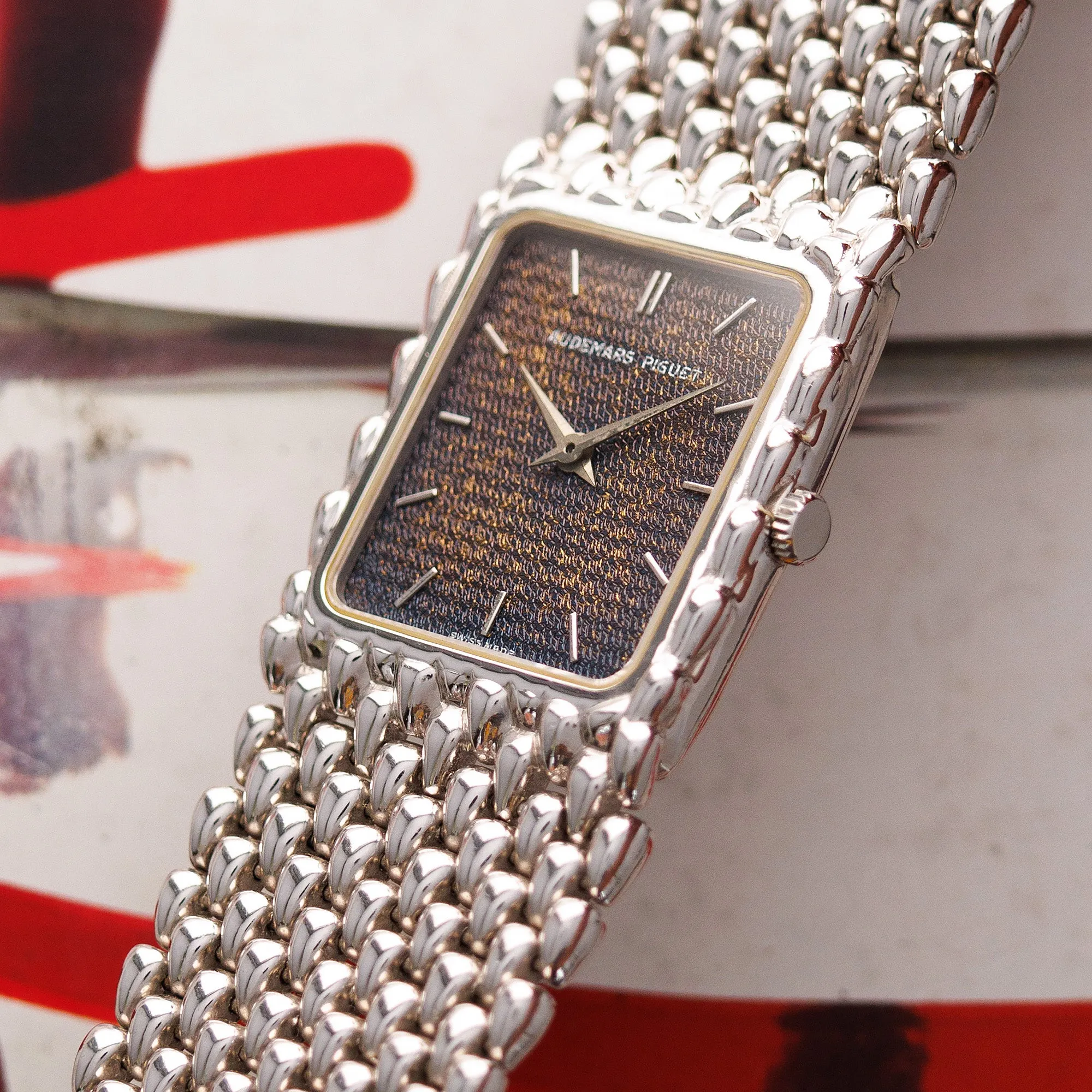 Audemars Piguet White Gold Beaded Bracelet Watch with Tropical Dial