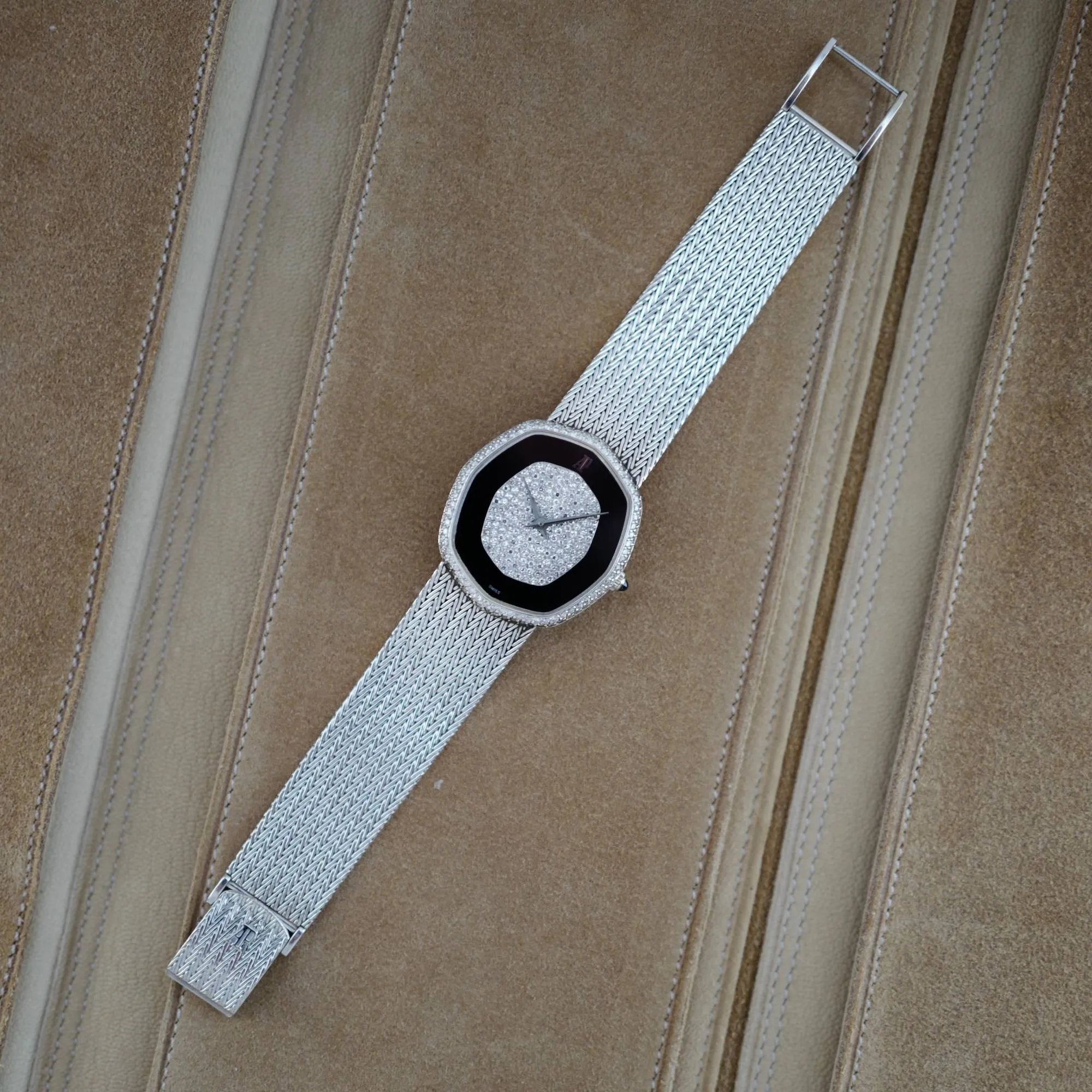 Audemars Piguet White Gold Octagonal Watch with Pave and Onyx Dial