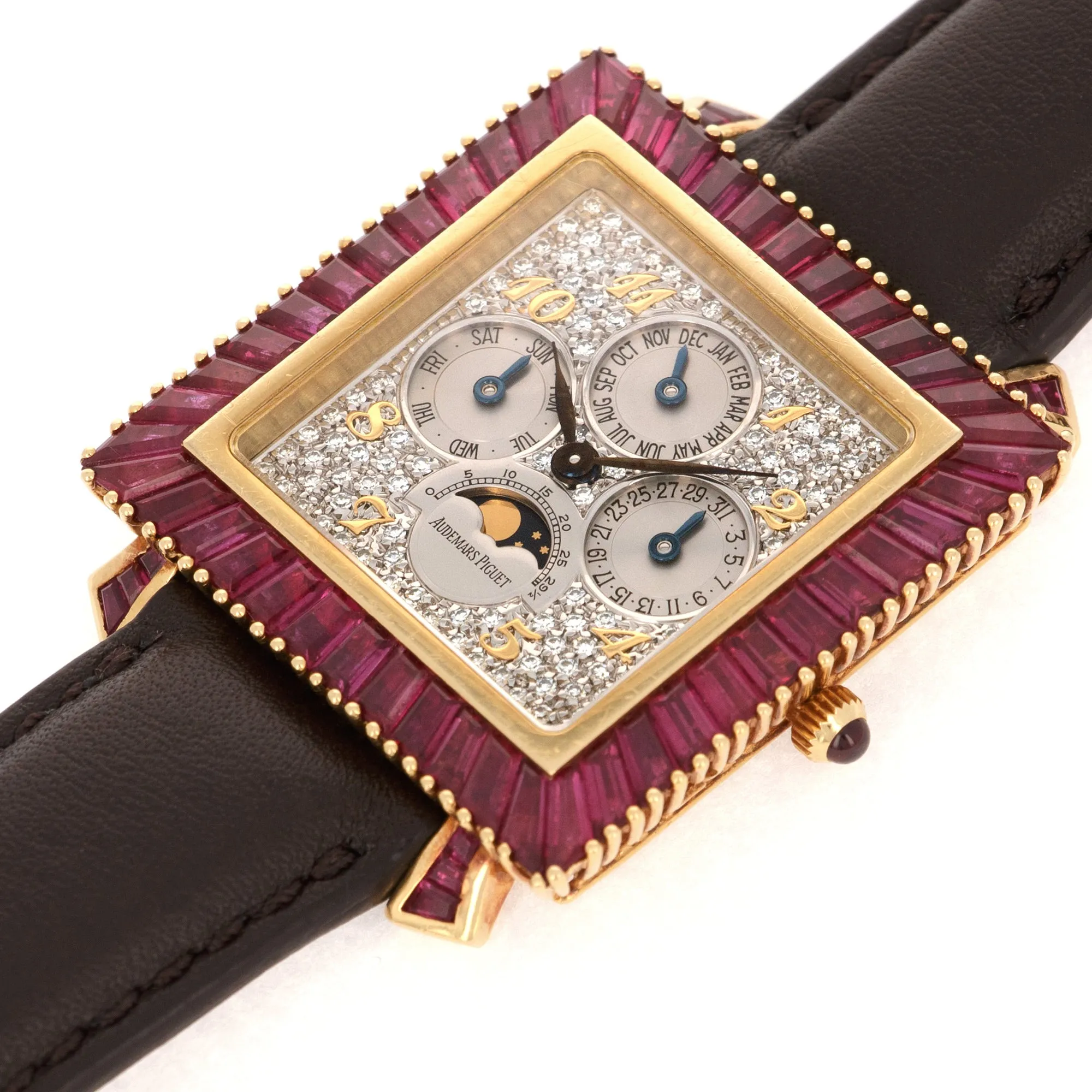 Audemars Piguet Yellow Gold Perpetual Calendar Ruby and Diamond Watch, Likely Piece Unique