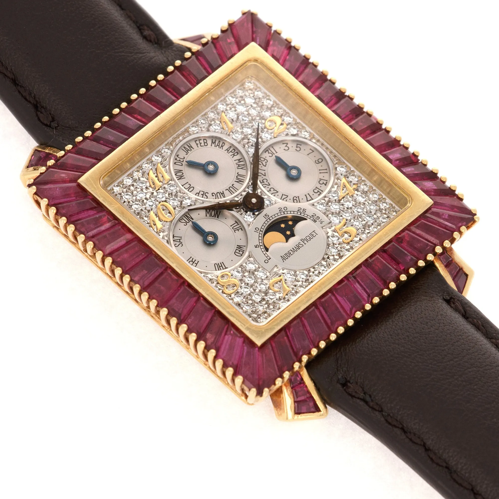 Audemars Piguet Yellow Gold Perpetual Calendar Ruby and Diamond Watch, Likely Piece Unique