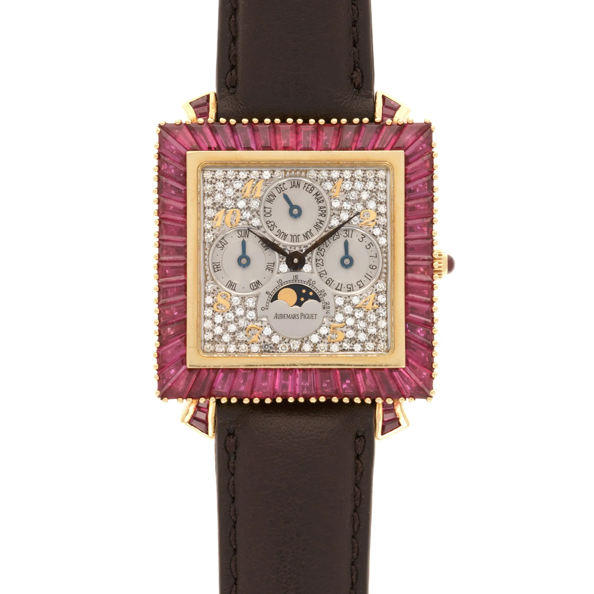 Audemars Piguet Yellow Gold Perpetual Calendar Ruby and Diamond Watch, Likely Piece Unique