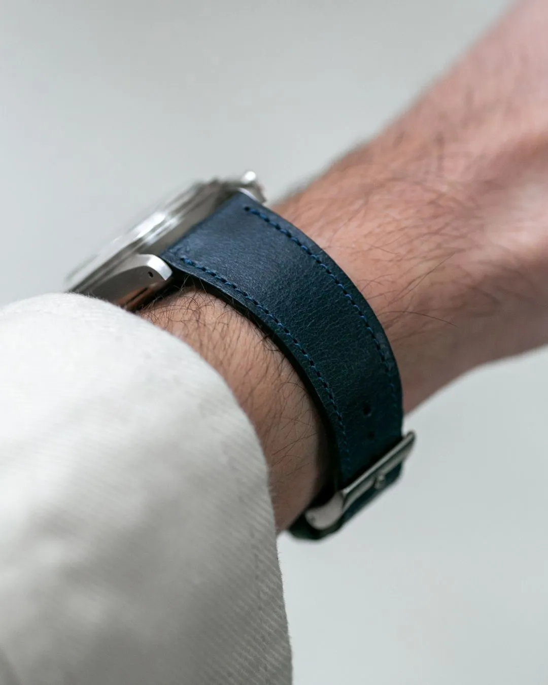 Baltic Stitched Strap - Navy Blue Calf Skin