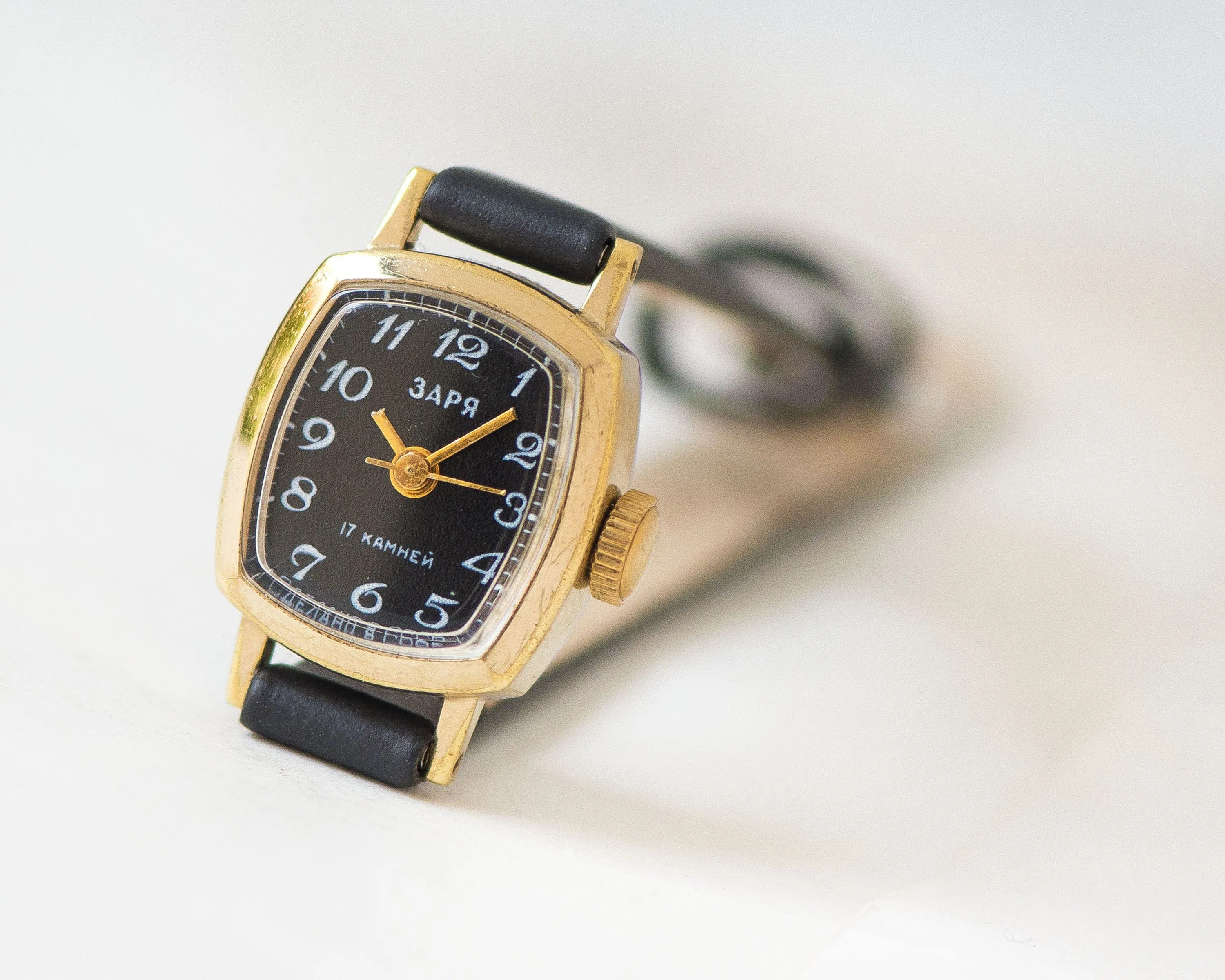 Black dial women watch gold plated tiny Dawn, women's watch Arabic numerals, micro watch for lady rectangular, new premium leather strap