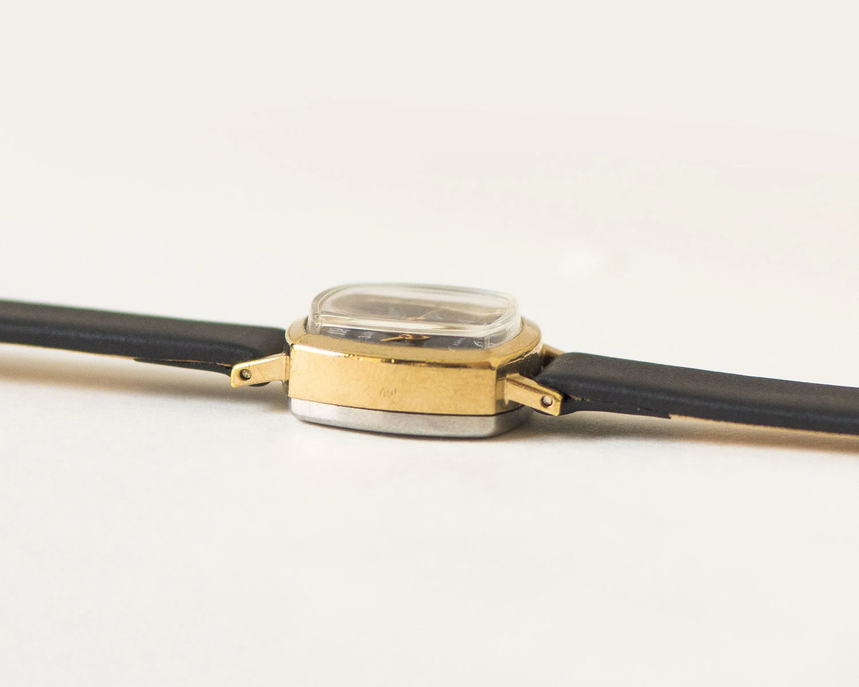 Black dial women watch gold plated tiny Dawn, women's watch Arabic numerals, micro watch for lady rectangular, new premium leather strap