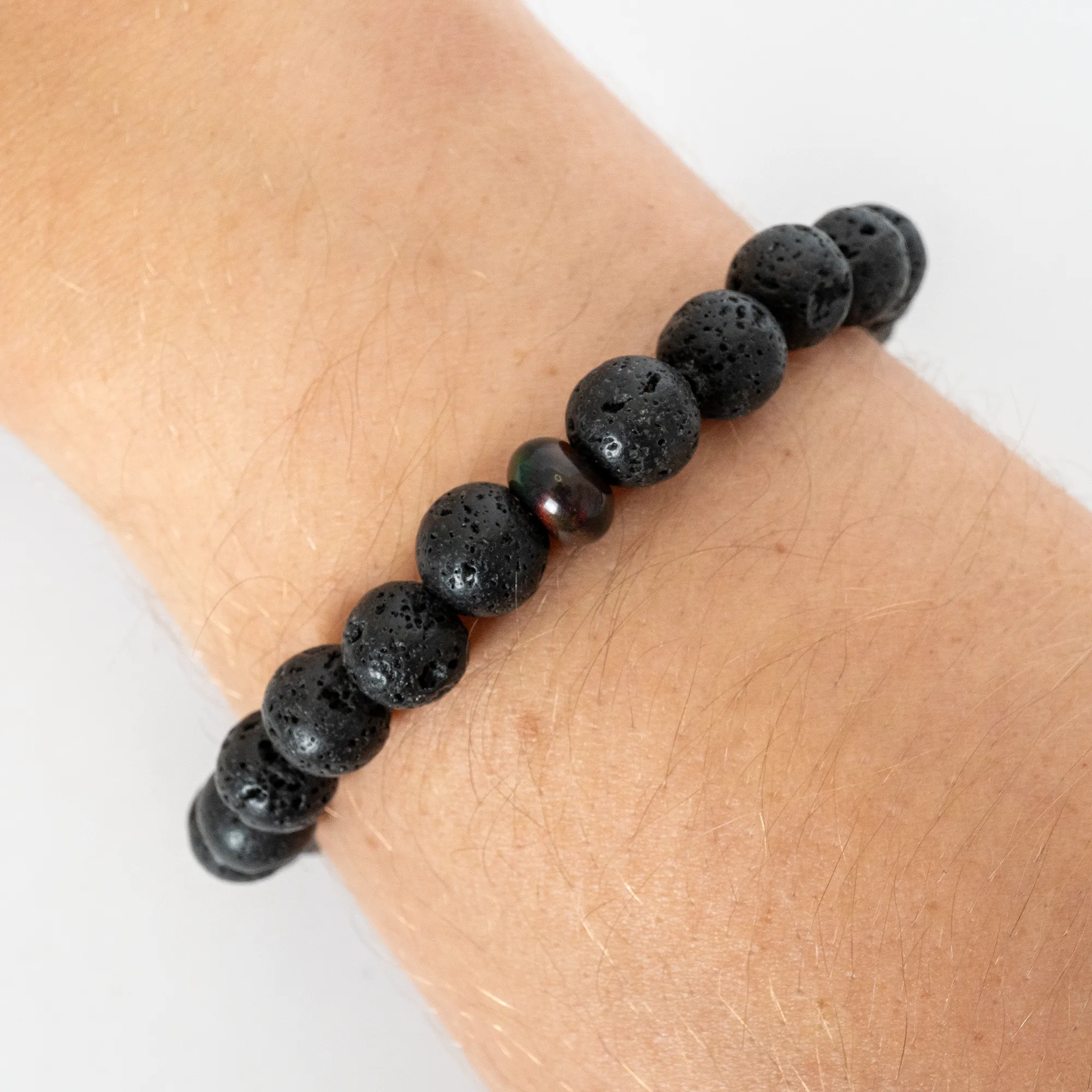 Black Ember Opalescence & Lava Stone Beaded Bracelet