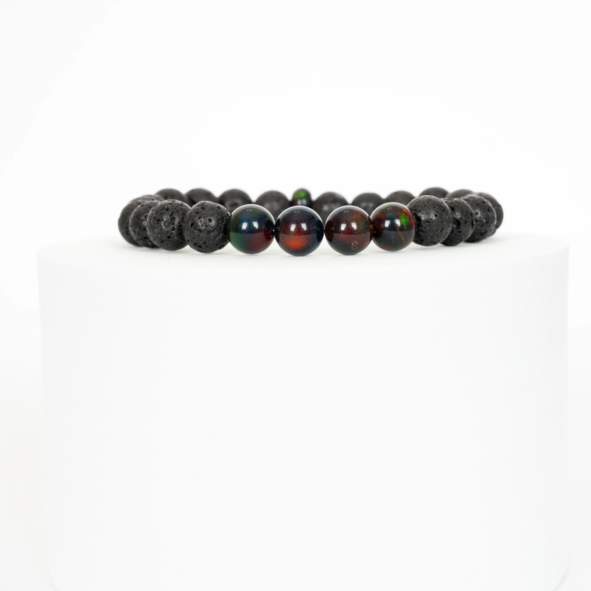 Black Ember Opalescence & Lava Stone Beaded Bracelet