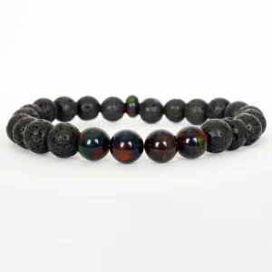 Black Ember Opalescence & Lava Stone Beaded Bracelet