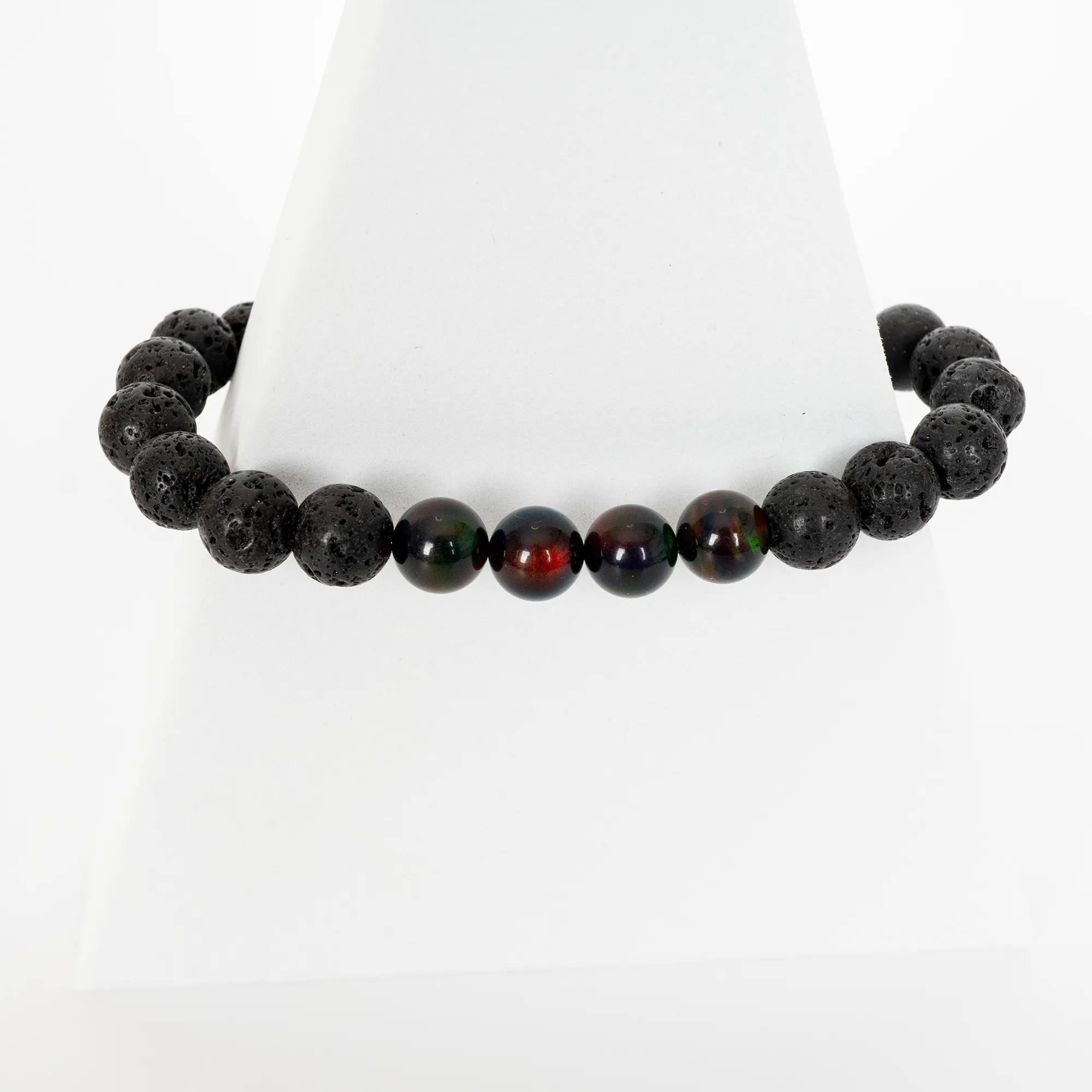 Black Ember Opalescence & Lava Stone Beaded Bracelet