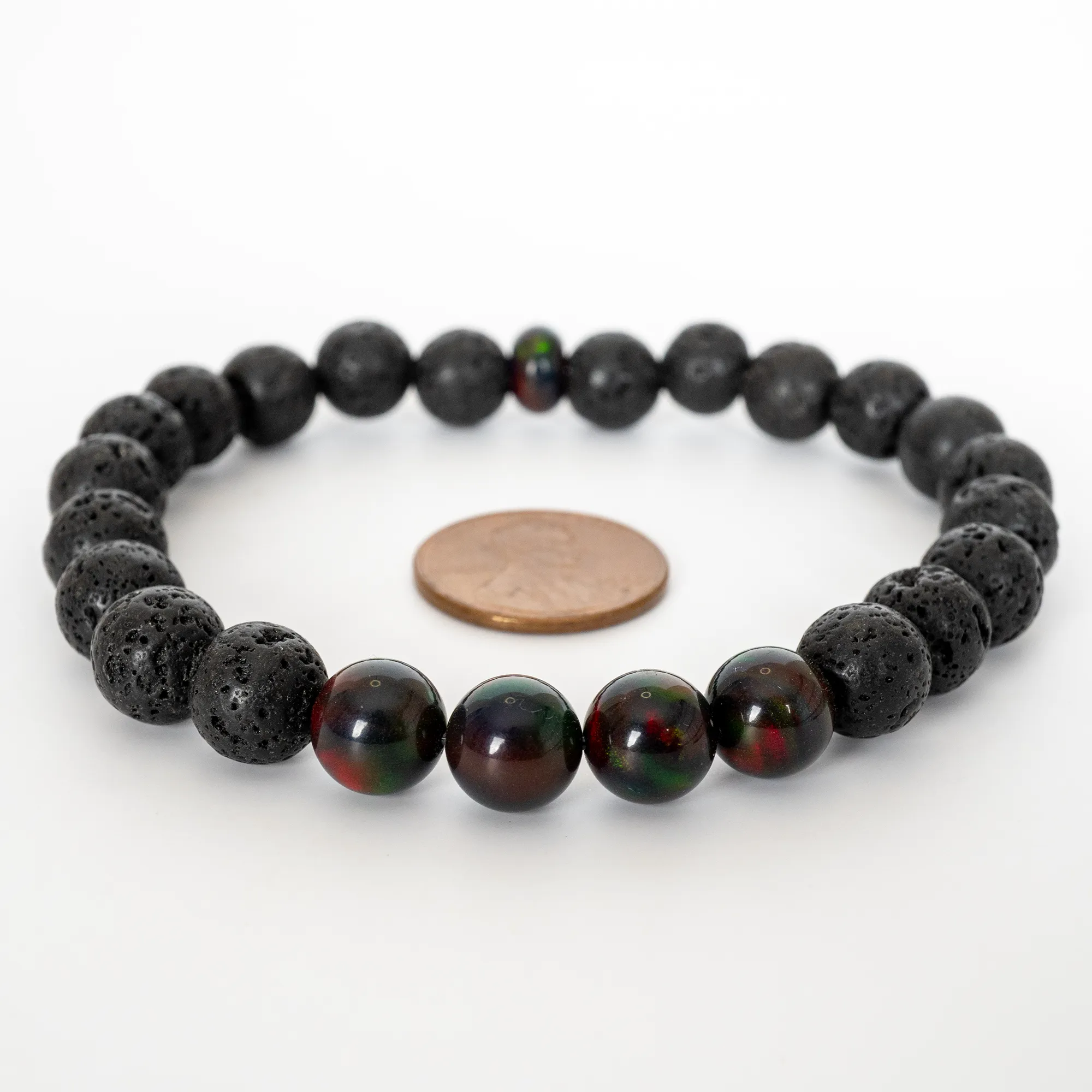 Black Ember Opalescence & Lava Stone Beaded Bracelet