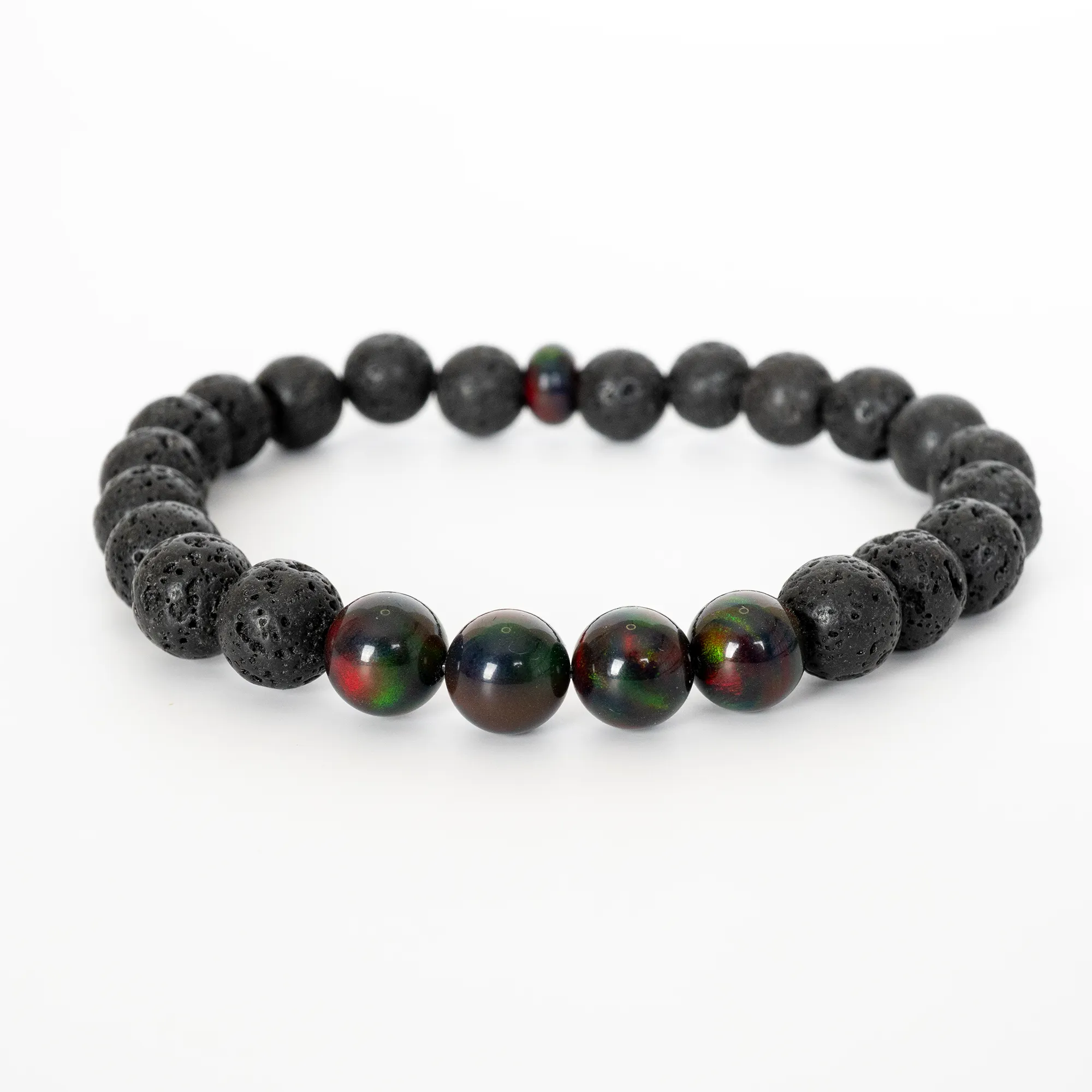 Black Ember Opalescence & Lava Stone Beaded Bracelet