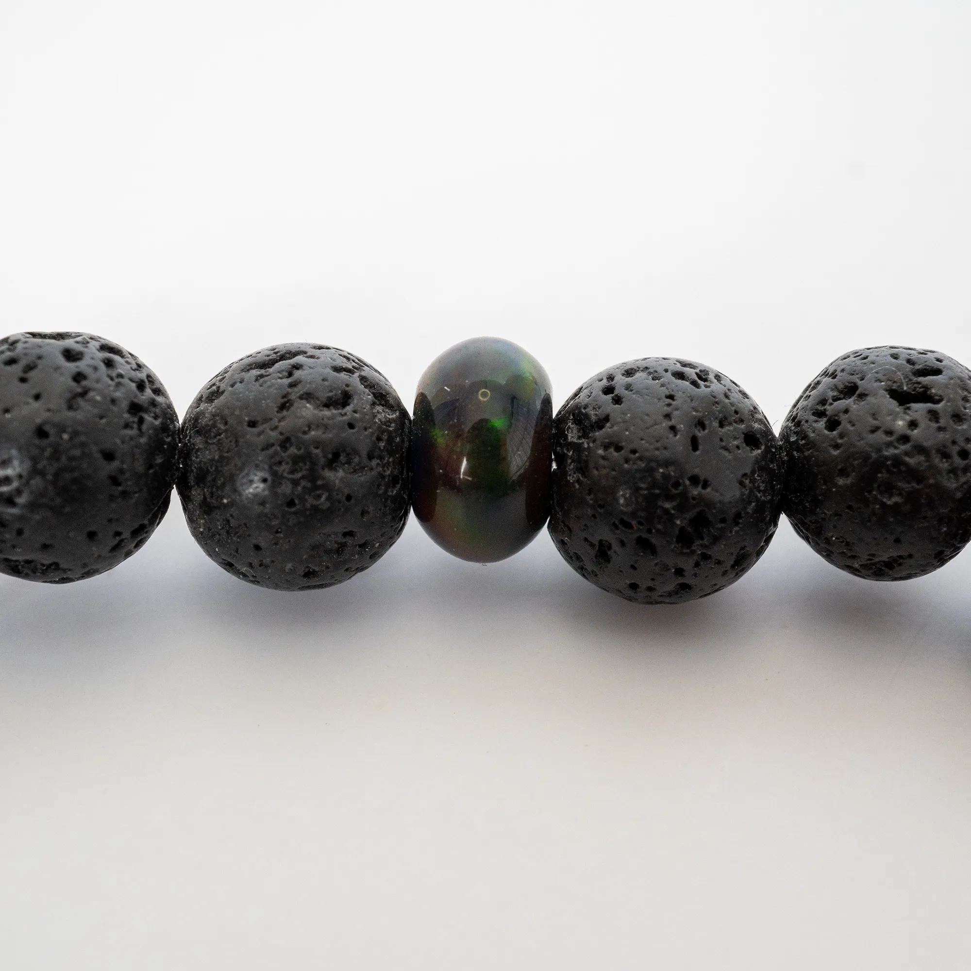 Black Ember Opalescence & Lava Stone Beaded Bracelet