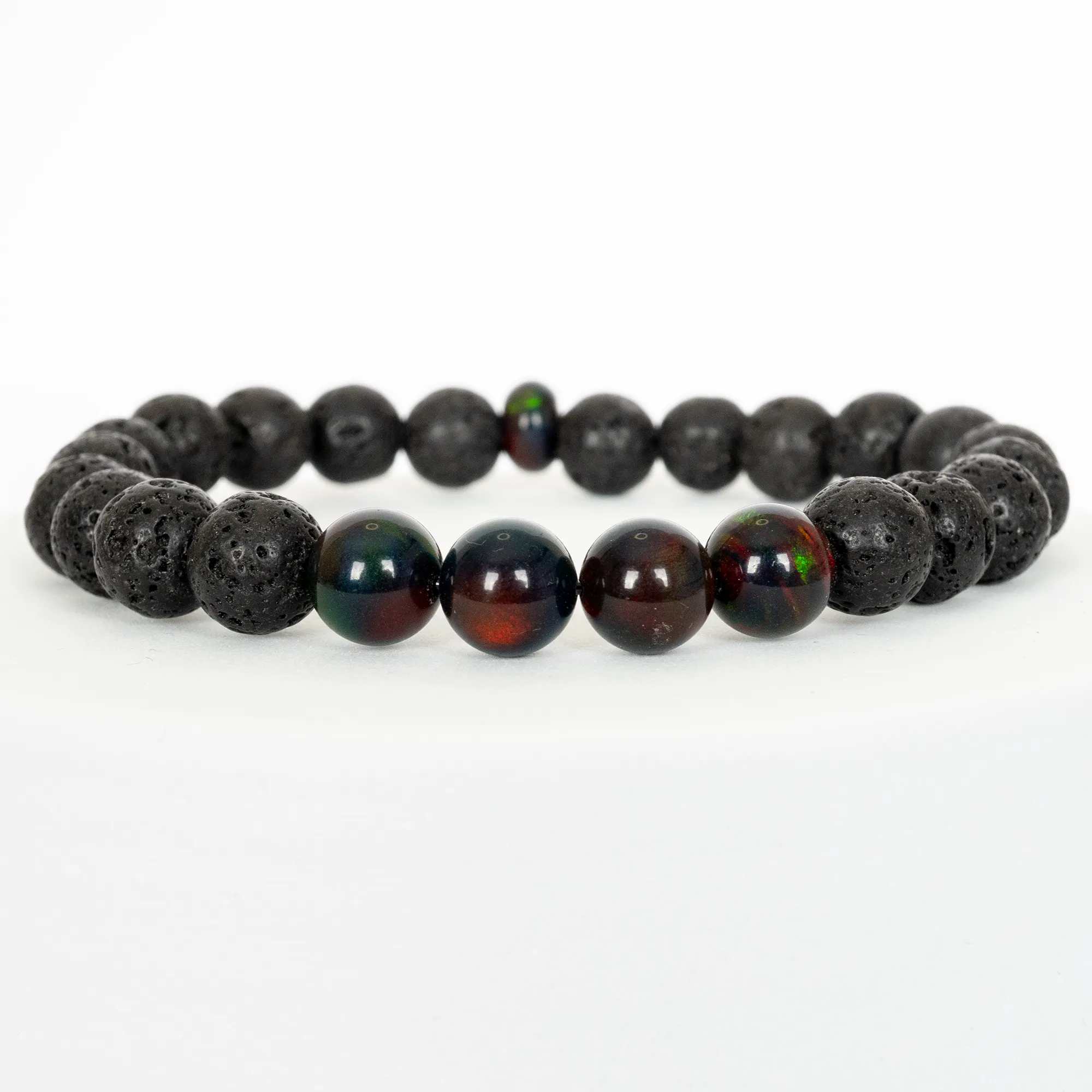 Black Ember Opalescence & Lava Stone Beaded Bracelet