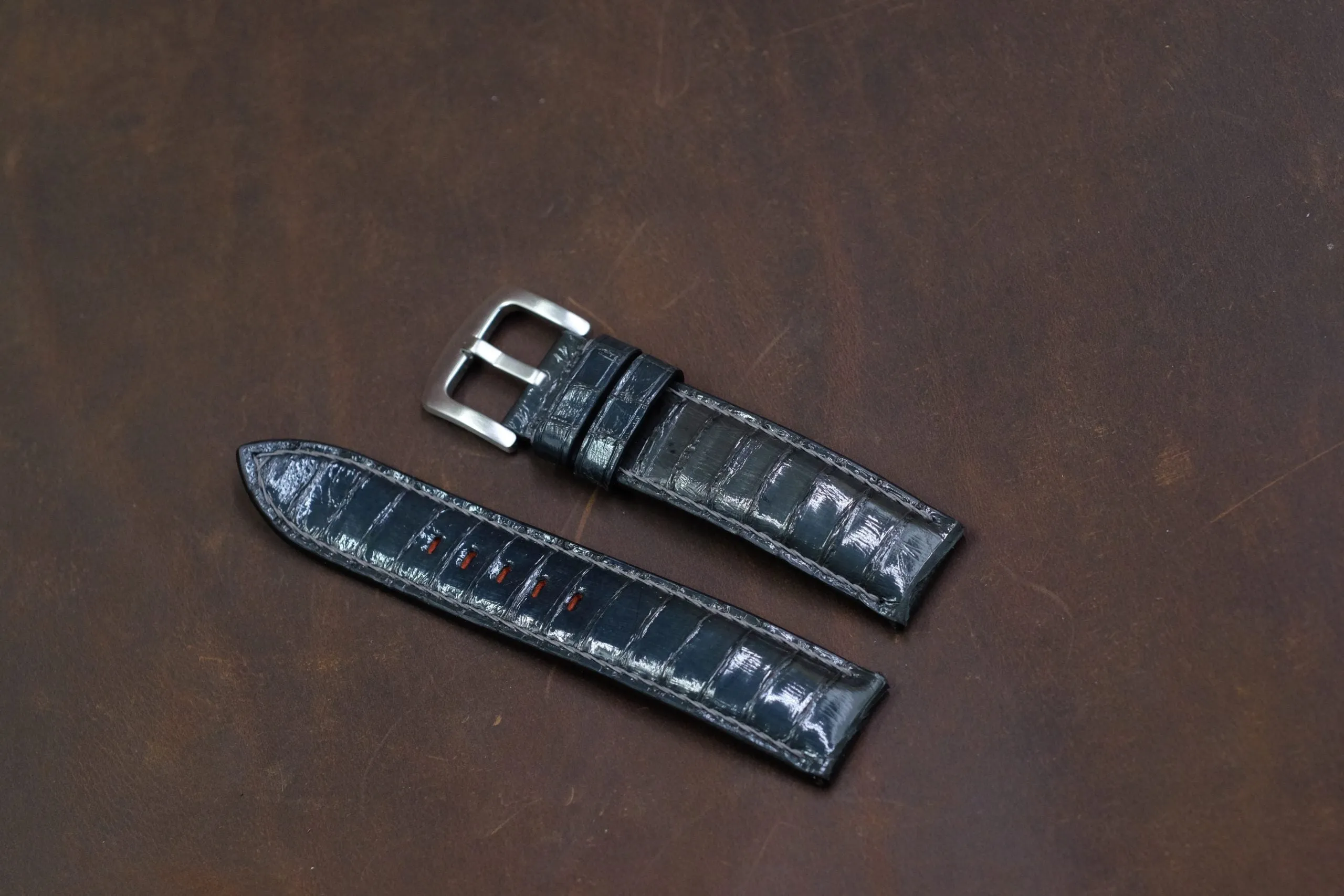 Black snake skin leather handmade watch strap HDSS04