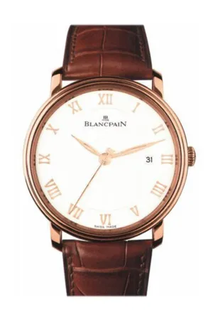 Blancpain Villeret White Dial 18kt Rose Gold Brown Leather Men's Watch 6651-3642-55B