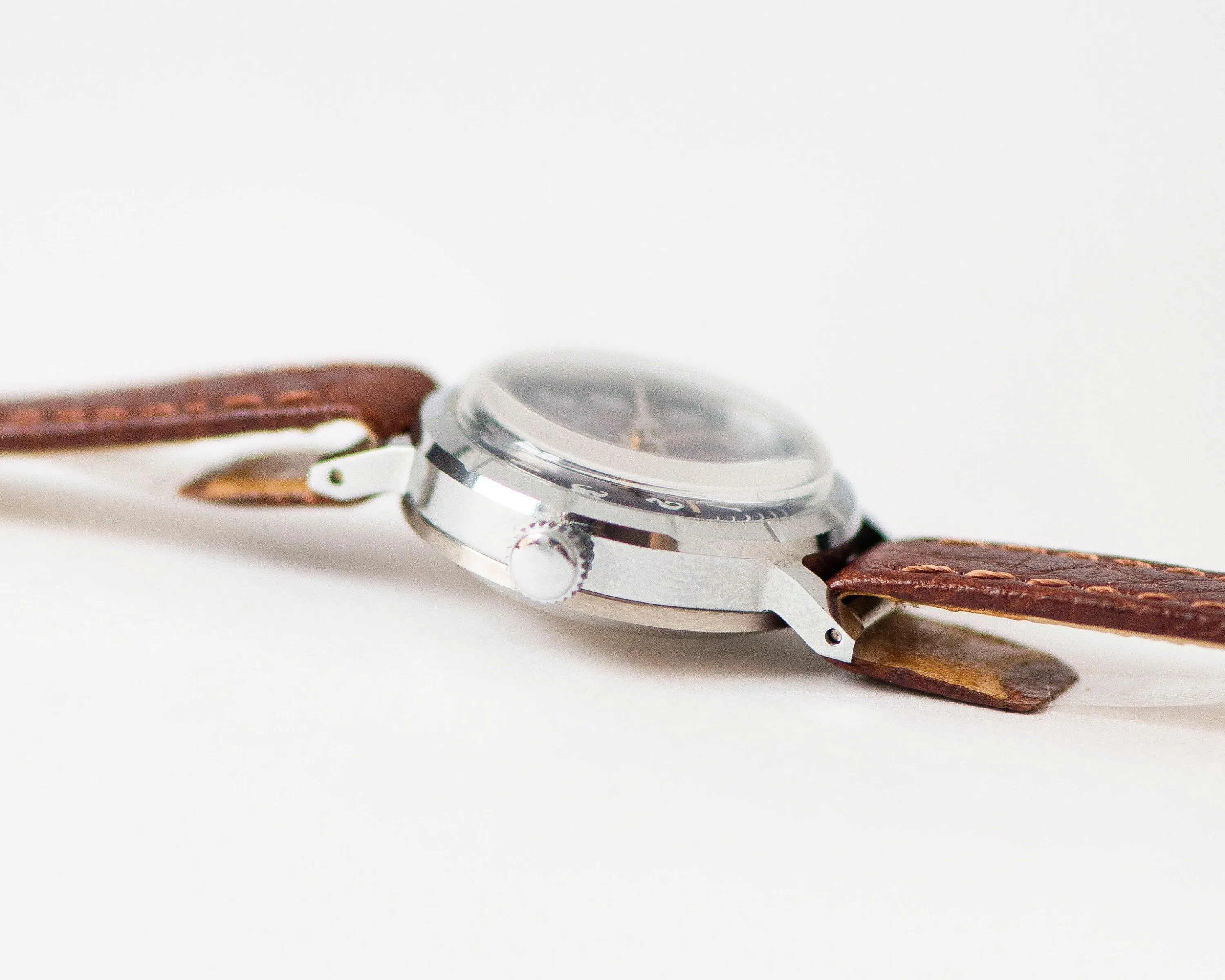 Blue grey women's watch Dawn vintage unused, silver shade watch for women jewelry gift, classic lady timepiece, new premium leather band