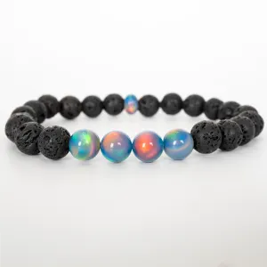 Blue Haze Opalescence & Lava Stone Beaded Bracelet