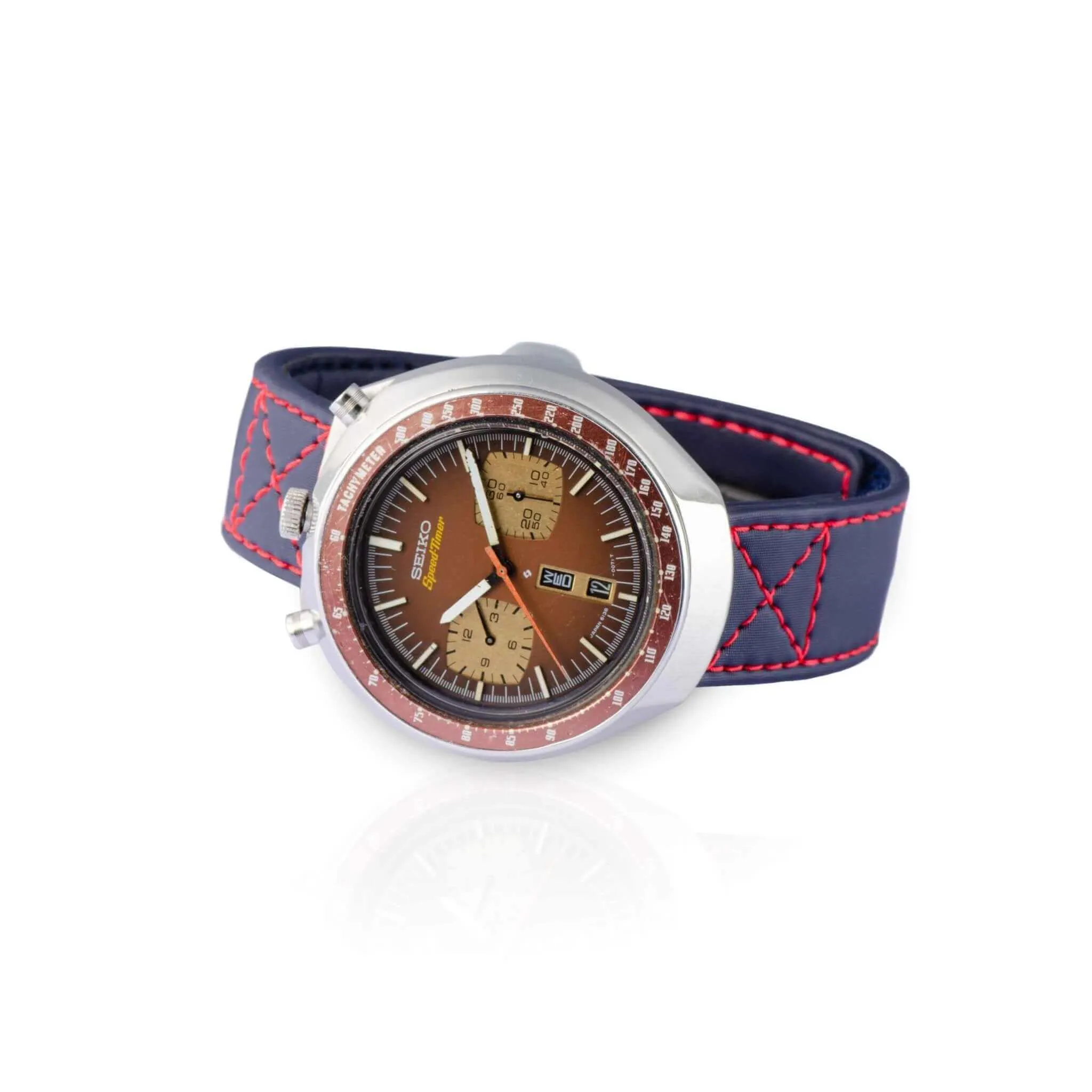 Blue Velcro® Watch Band Red Stitches 20mm