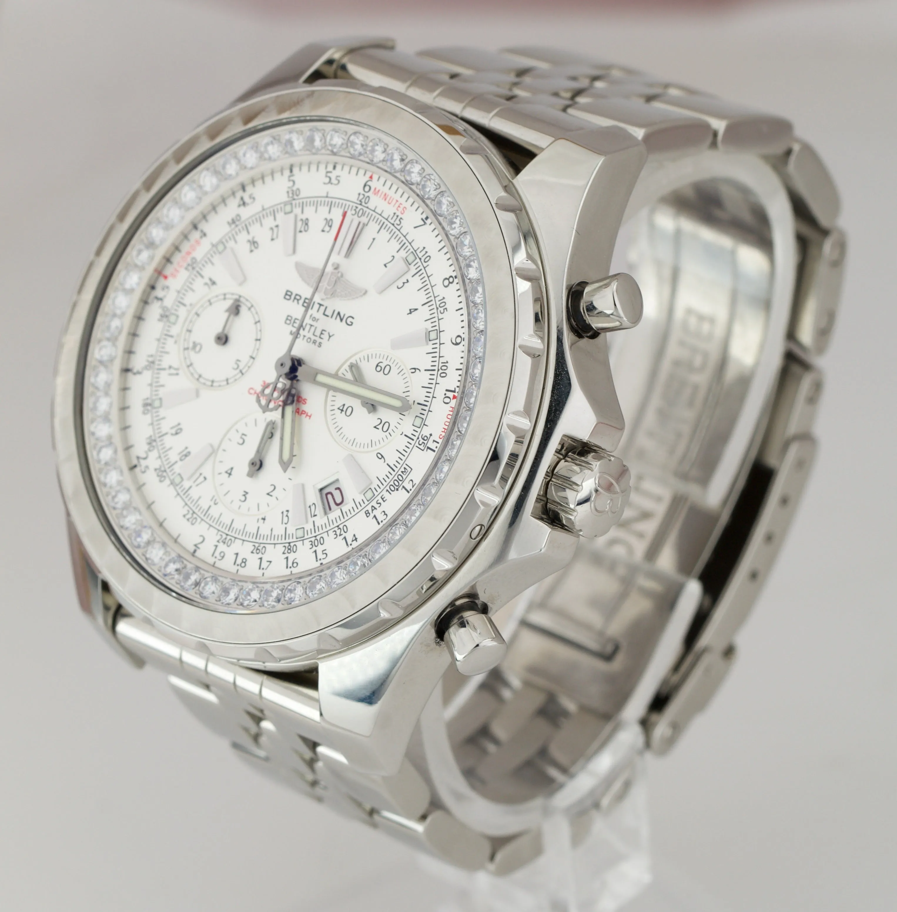 Breitling Bentley Chronograph 2.20ctw Silver Diamond A25363 Steel 48mm Watch