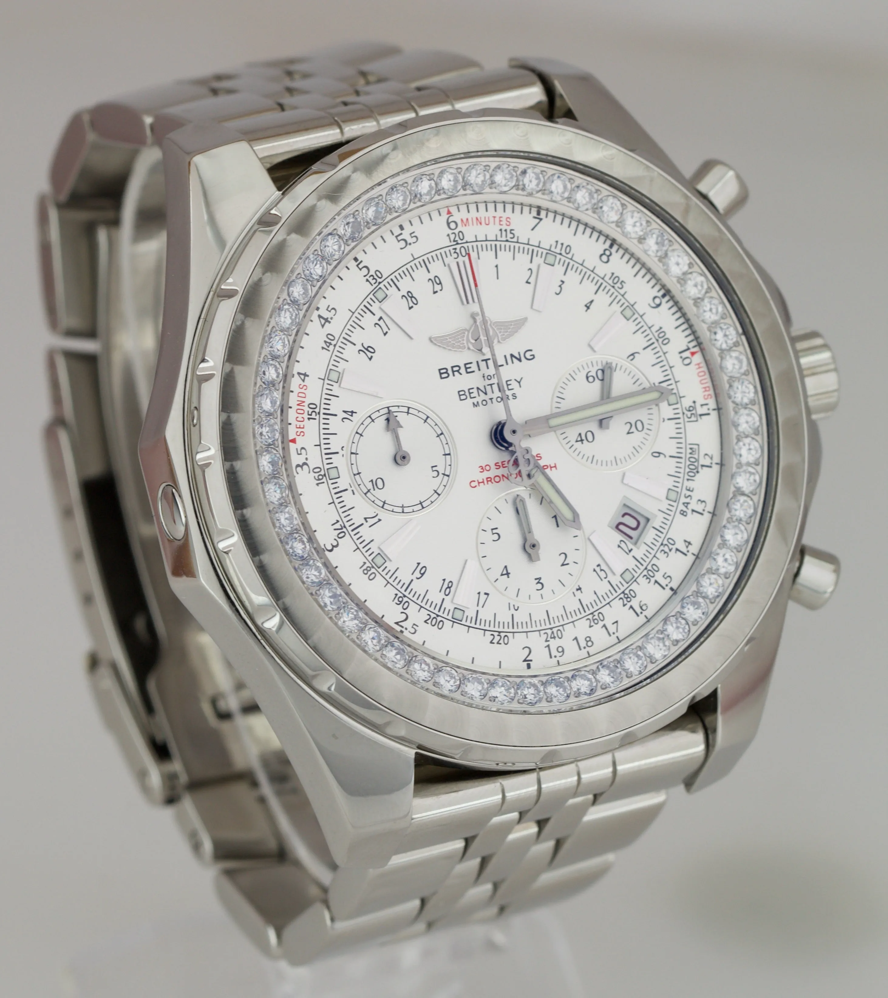Breitling Bentley Chronograph 2.20ctw Silver Diamond A25363 Steel 48mm Watch