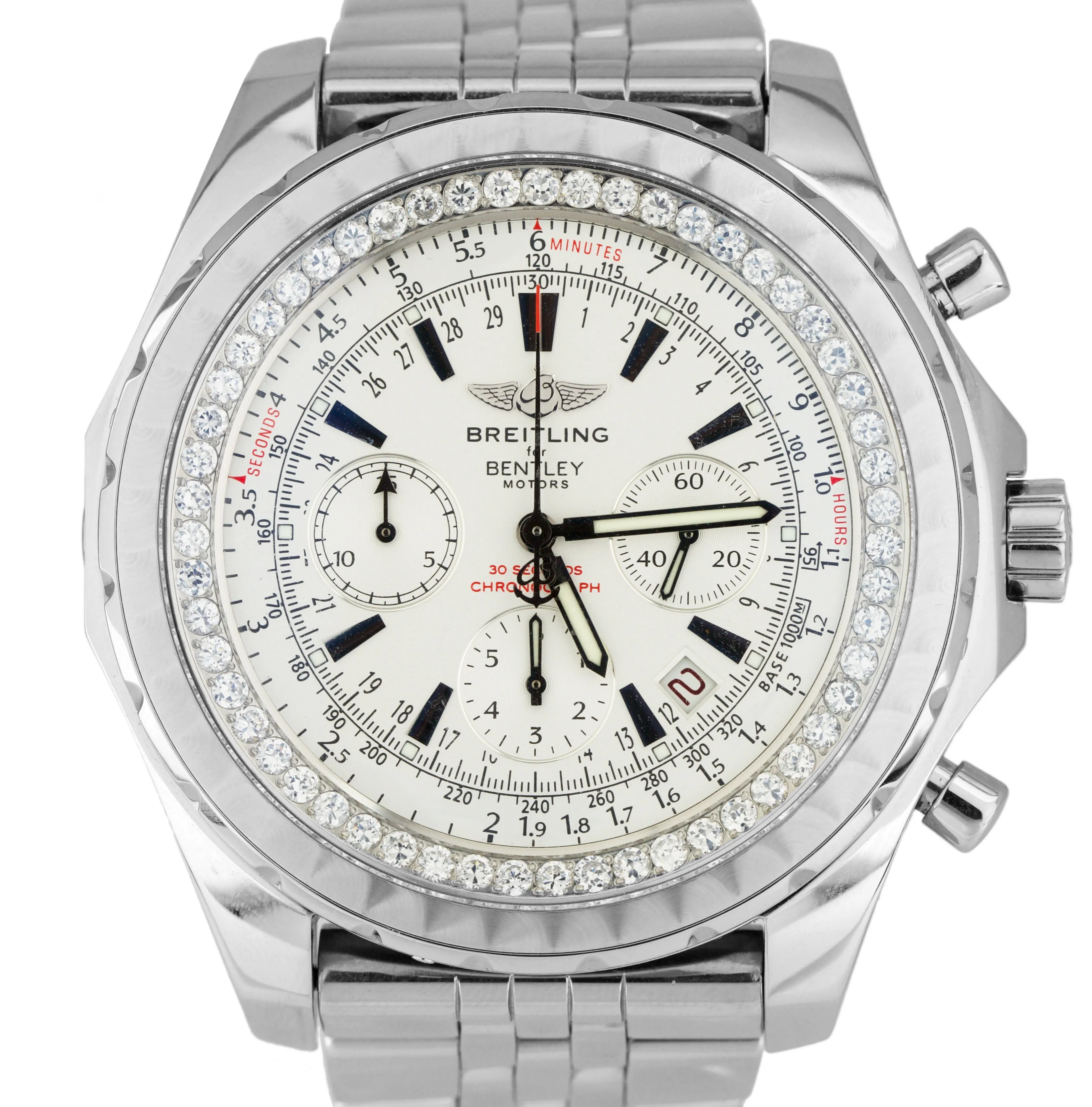 Breitling Bentley Chronograph 2.20ctw Silver Diamond A25363 Steel 48mm Watch