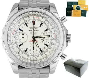 Breitling Bentley Chronograph 2.20ctw Silver Diamond A25363 Steel 48mm Watch