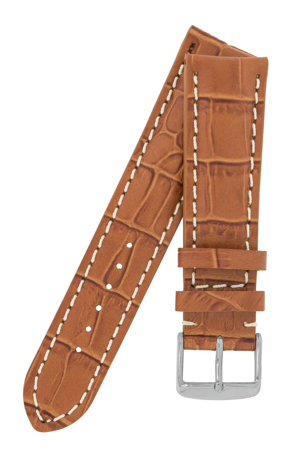 Breitling-Style Alligator-Embossed Watch Strap & Buckle Brown