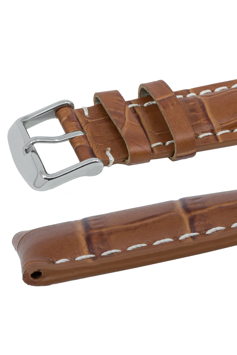 Breitling-Style Alligator-Embossed Watch Strap & Buckle Brown