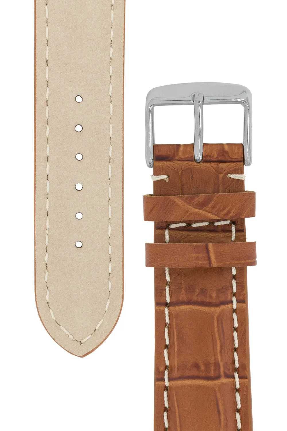 Breitling-Style Alligator-Embossed Watch Strap & Buckle Brown