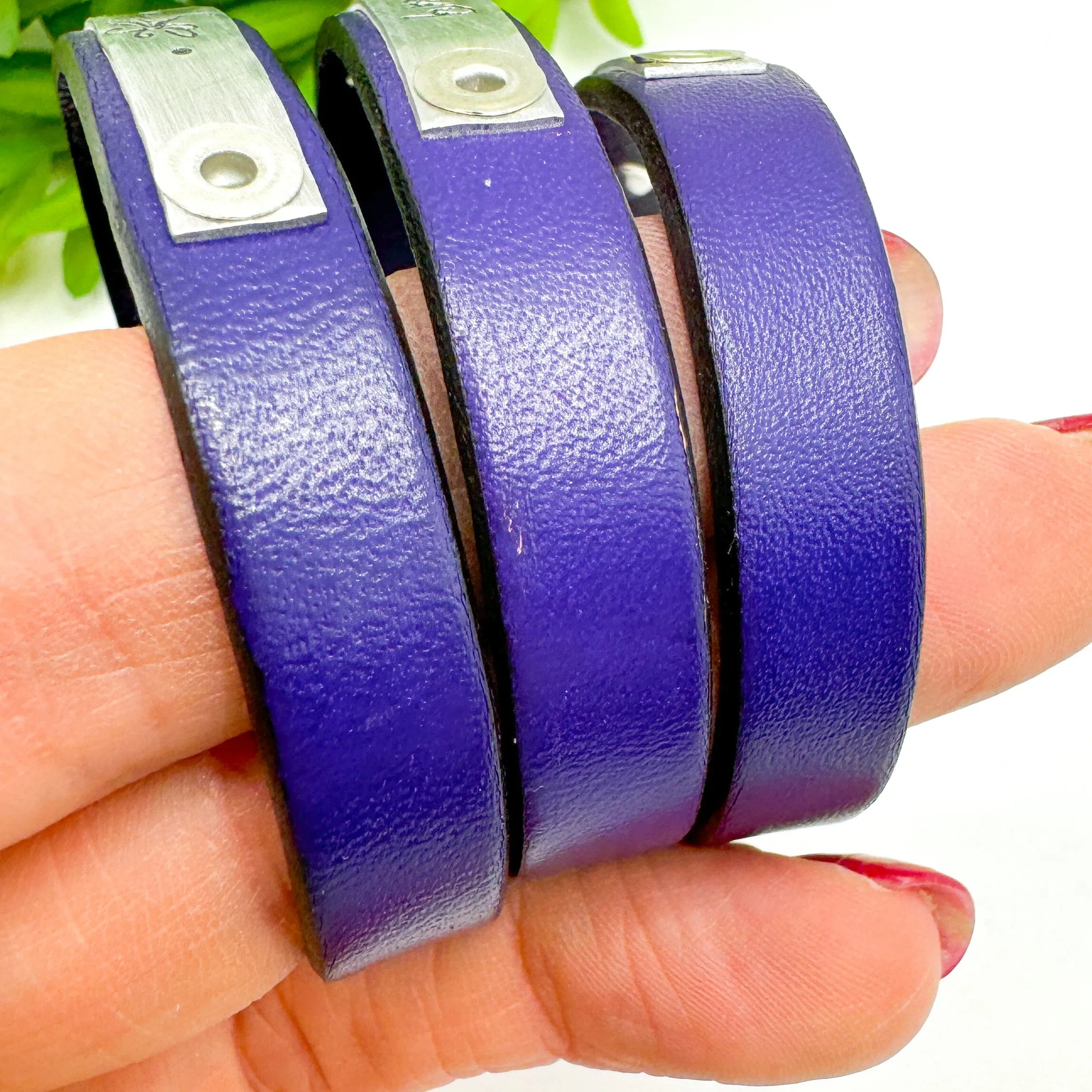 Bright Purple |  3 Phrases | Leather Skinny Bracelet | Adjustable