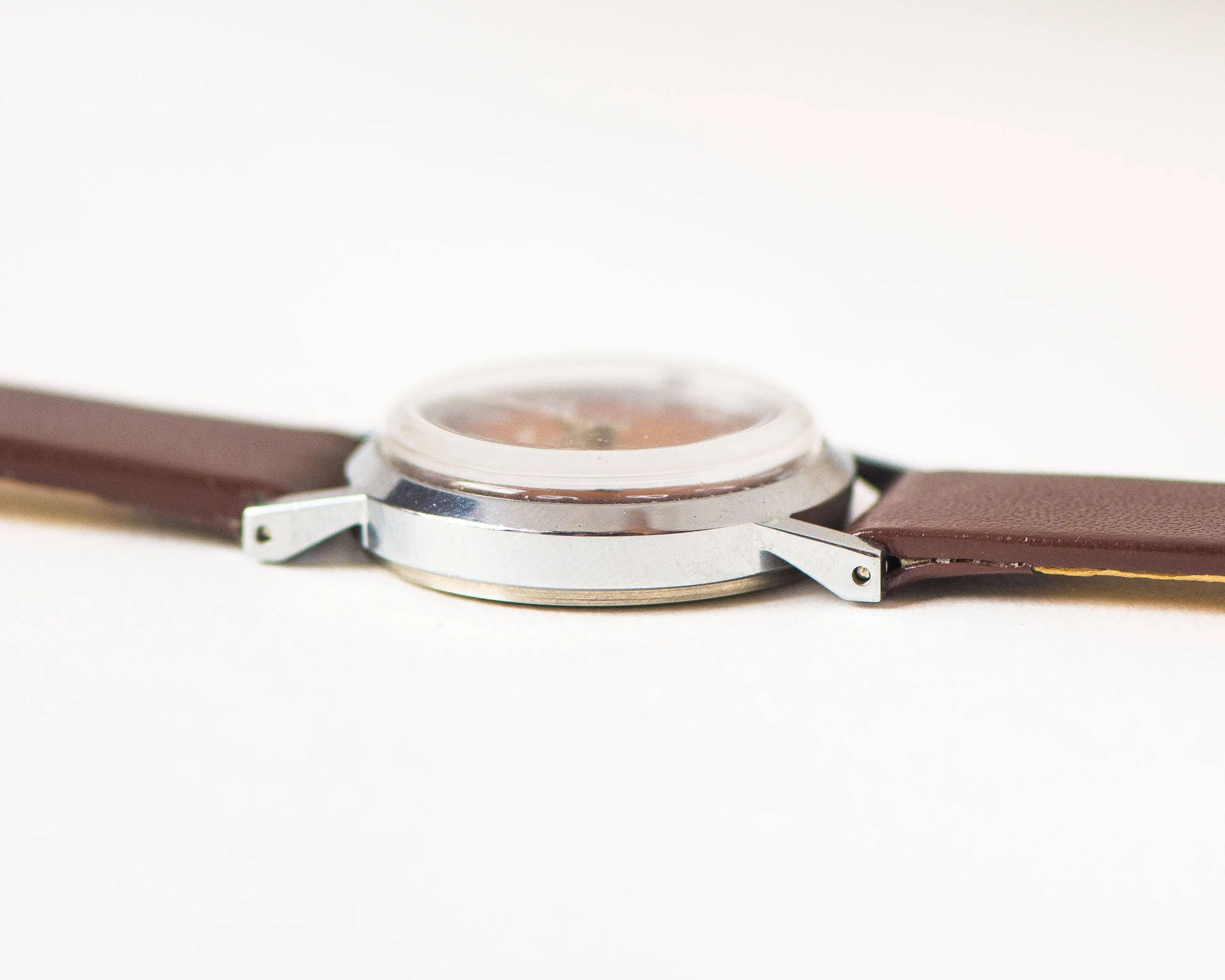 Brown silver shades women's watch small, classic women's watch vintage, minimalist watch round, lady watch Dawn, new luxury leather strap