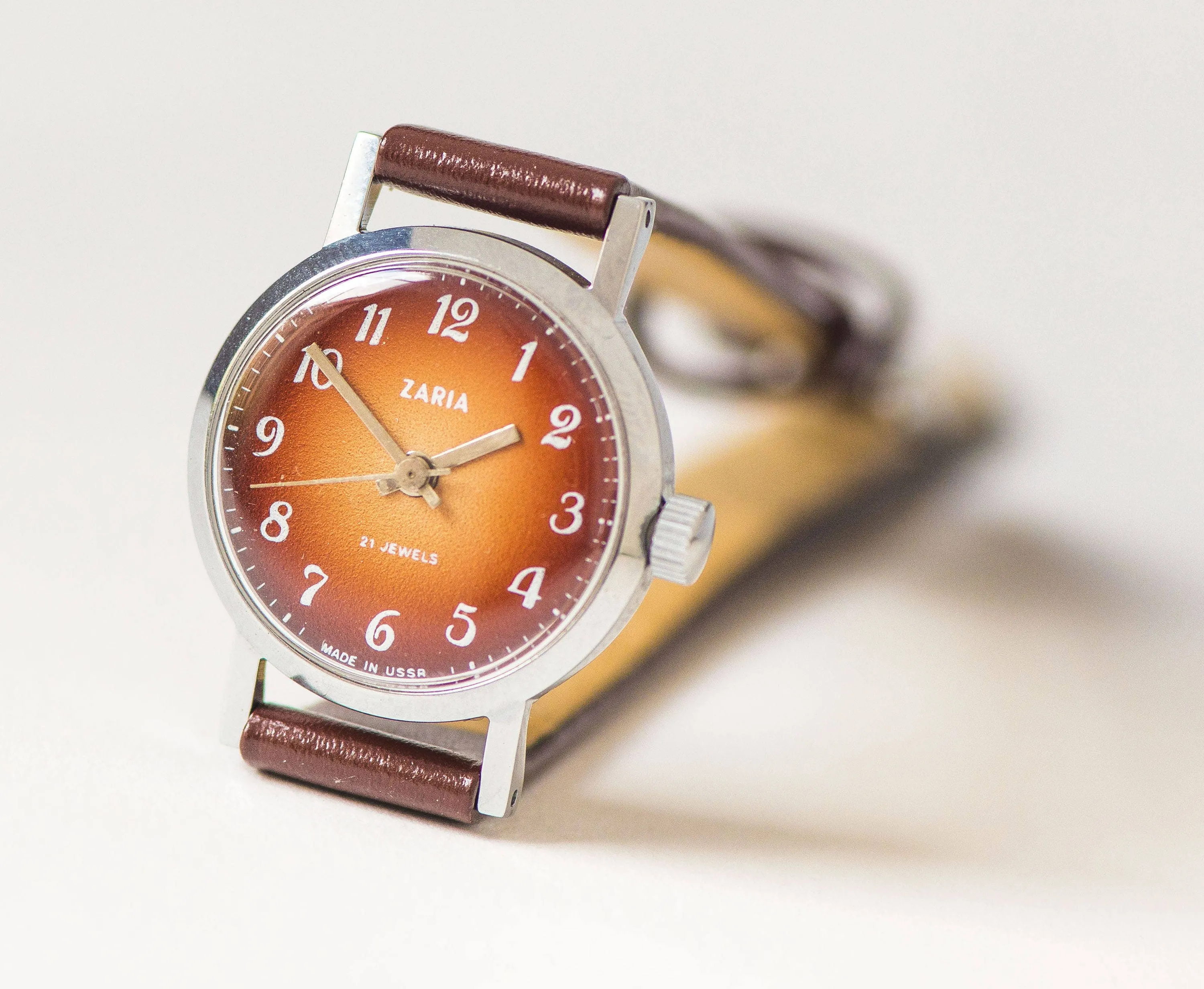 Brown silver shades women's watch small, classic women's watch vintage, minimalist watch round, lady watch Dawn, new luxury leather strap