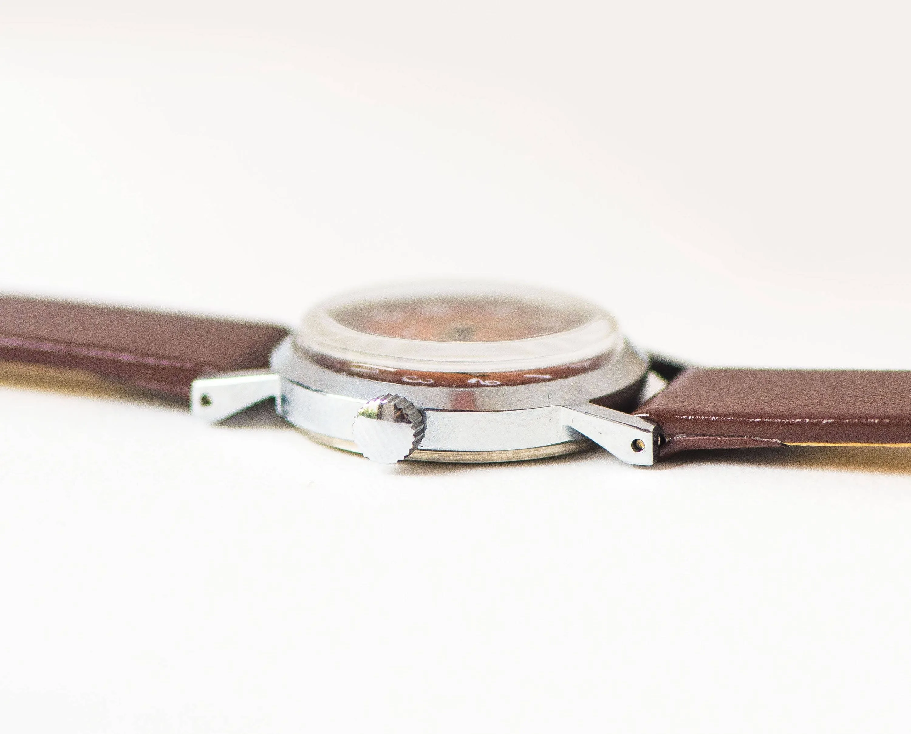 Brown silver shades women's watch small, classic women's watch vintage, minimalist watch round, lady watch Dawn, new luxury leather strap