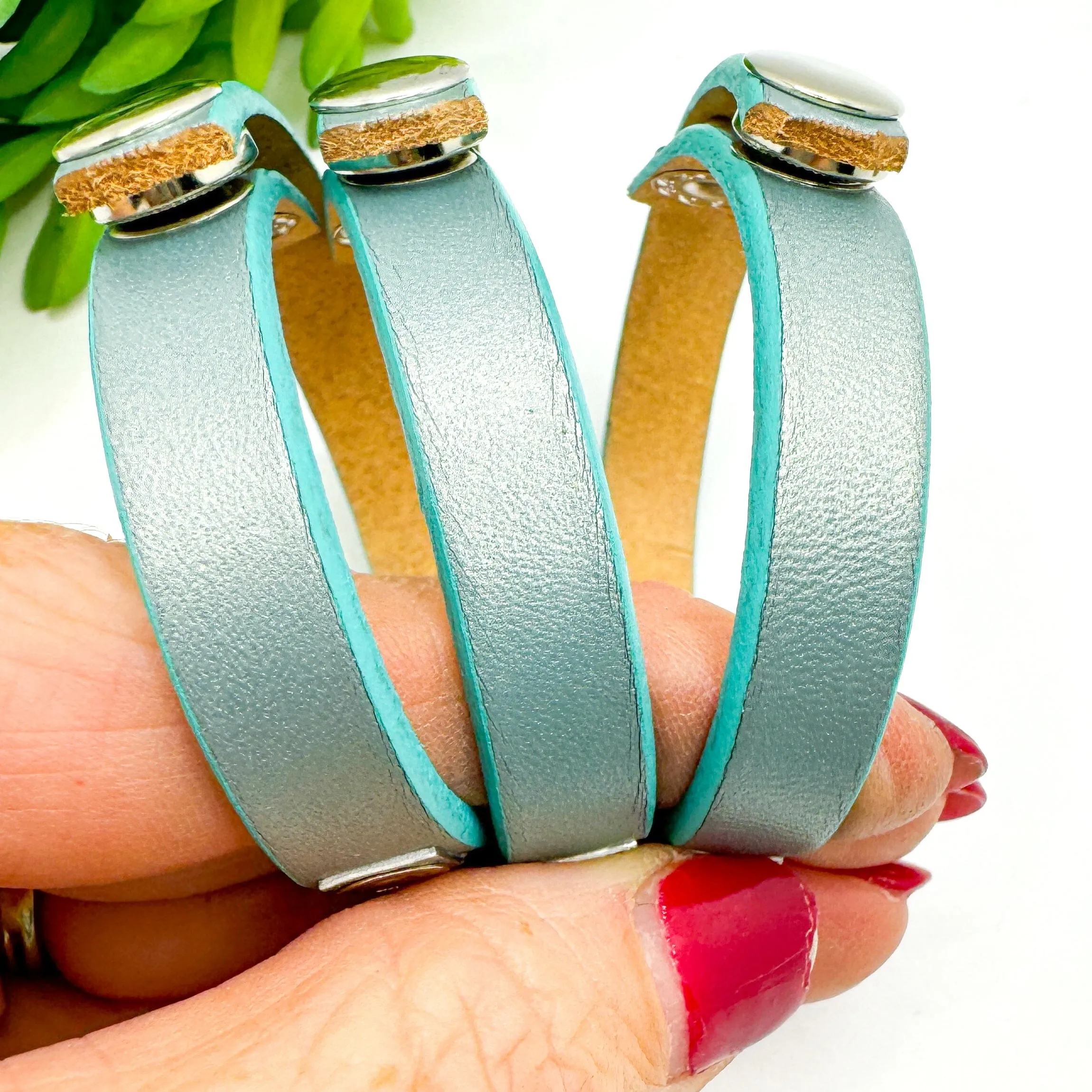 Brushed Turquoise | 3 Phrases | Leather Skinny Bracelet | Adjustable