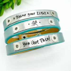 Brushed Turquoise | 3 Phrases | Leather Skinny Bracelet | Adjustable