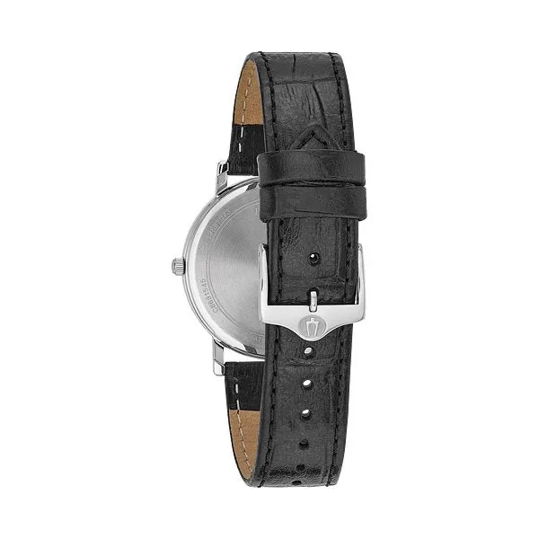 Bulova Classic Mens Stainless Steel Black Leather Strap Watch