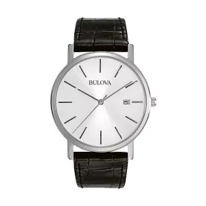 Bulova Classic Mens Stainless Steel Black Leather Strap Watch