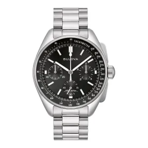 Bulova Lunar Pilot Mens Chronograph Stainless Steel Black Dial Watch