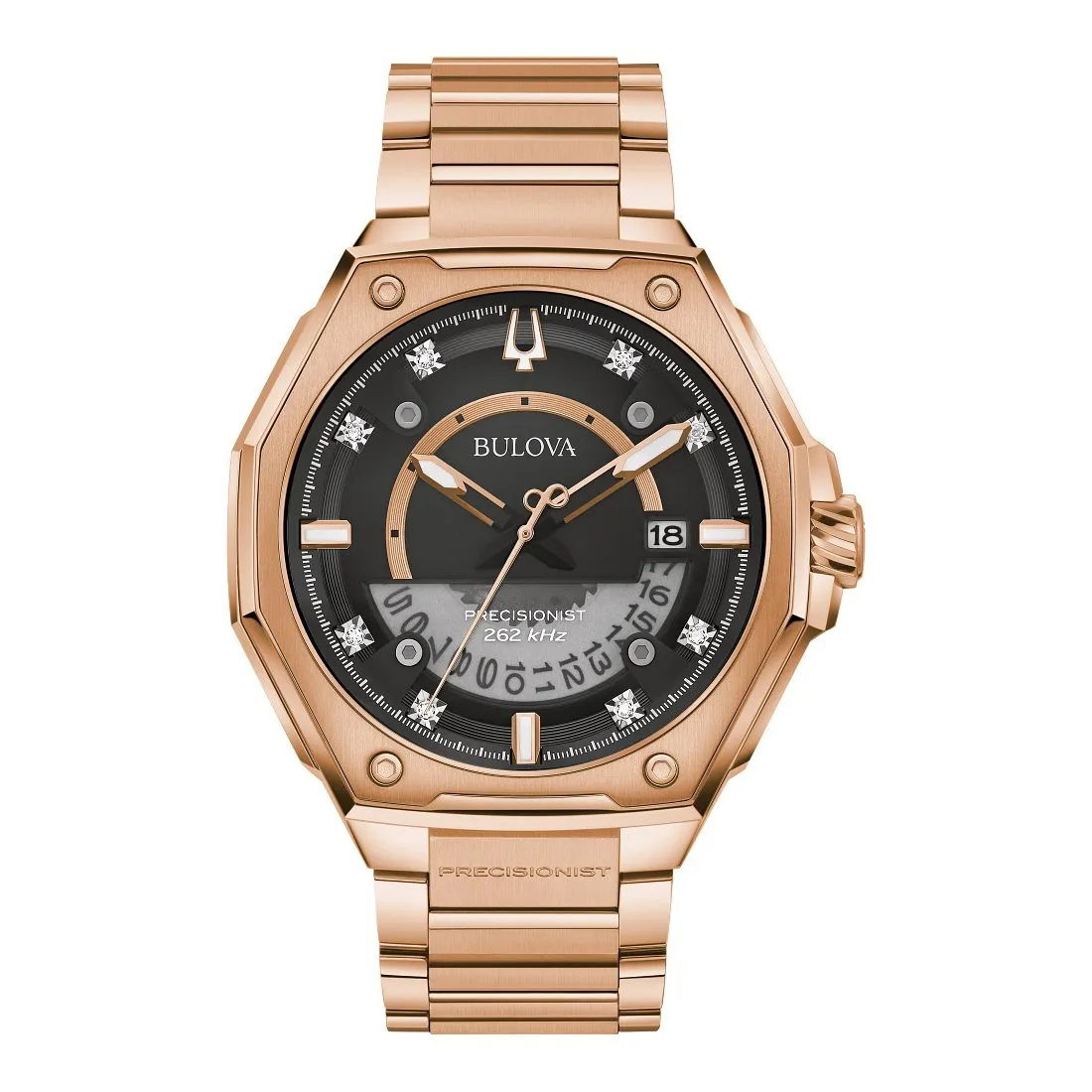 Bulova Precisionist Series X Mens Rose Tone Diamond and Black Dial Watch